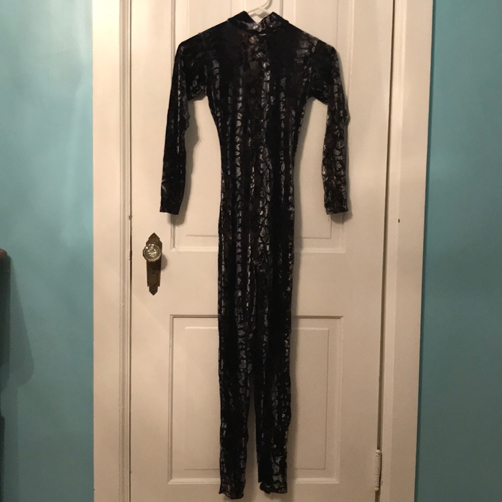 Velvet animal print unitard & hood